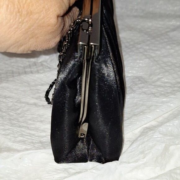 A Jessica McClintock Women's Evening Bag Black Satin Chain Handle Elegant - Picture 5 of 11
